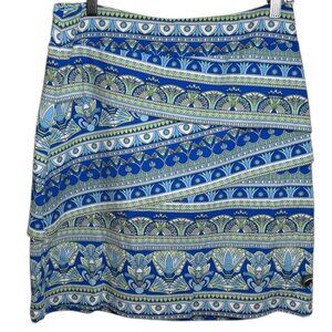 J McLaughlin Blue White Geometric Print Layered Sheath Skirt Size Medium